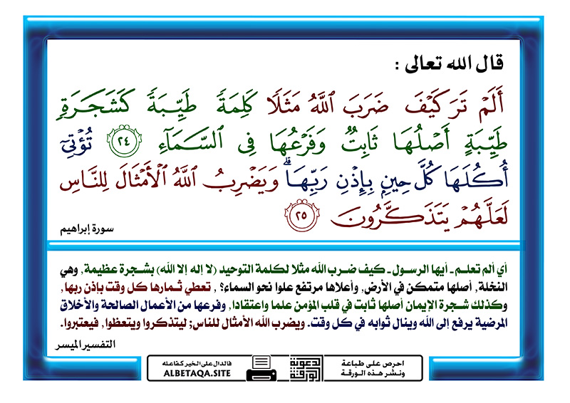 تعالى الله مثلا طيبة ضرب الم كيف كلمة ترى قال ألم تر